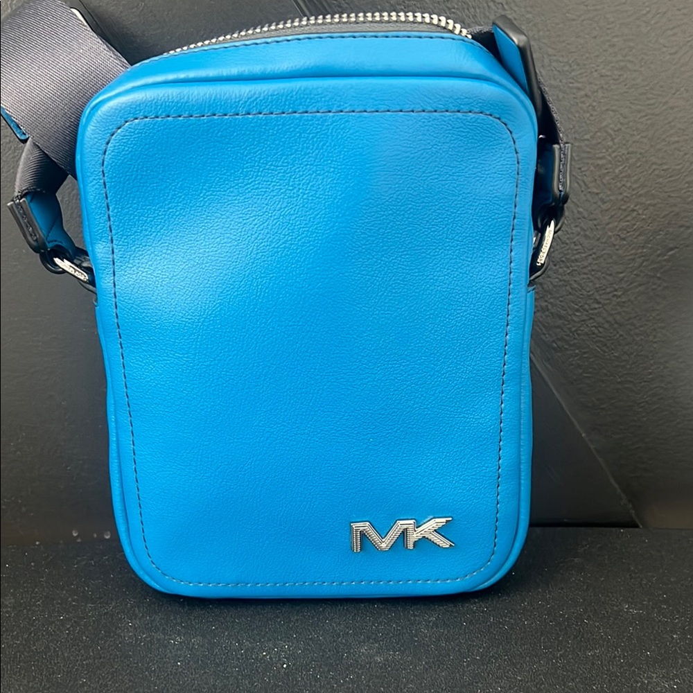 Michael Kors Blue Messenger Bag with Metallic Logo
